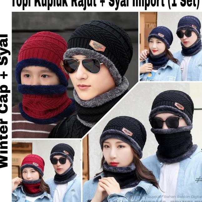 Topi Kupluk Dan Syal Rajut Unisex Winter Hat And Scarf 1 Set