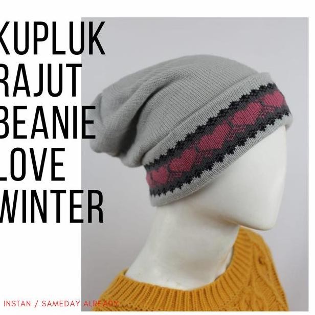 Kupluk Rajut Wool Love Pria Wanita Topi Gunung