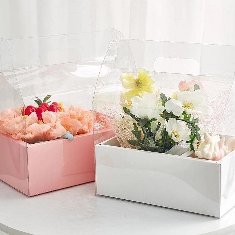 

(Flower Bag Transparan Gagang) Sekat Praktis Mika Tebal aSt