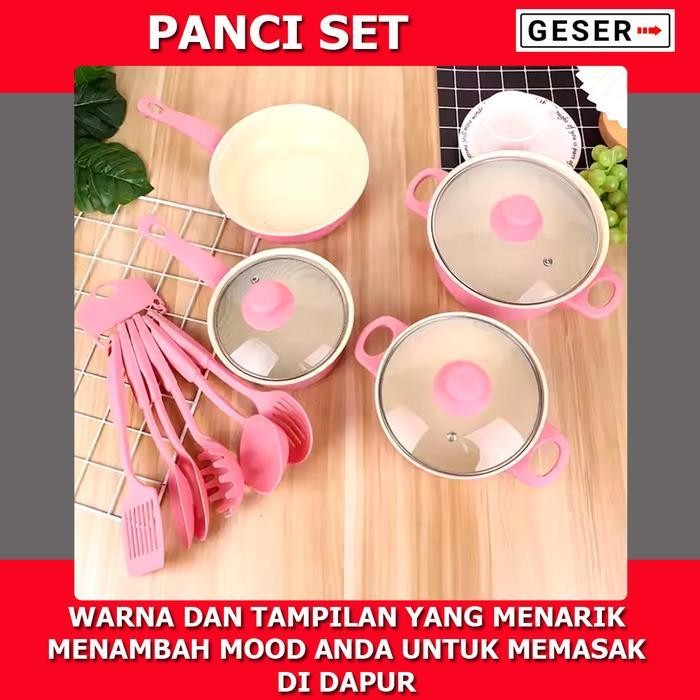 [Cod] Panci Teflon Marble - 13Pcs Cookware Set Tutup Kaca | Cookware Panci Set Wajan Penggorengan Sp