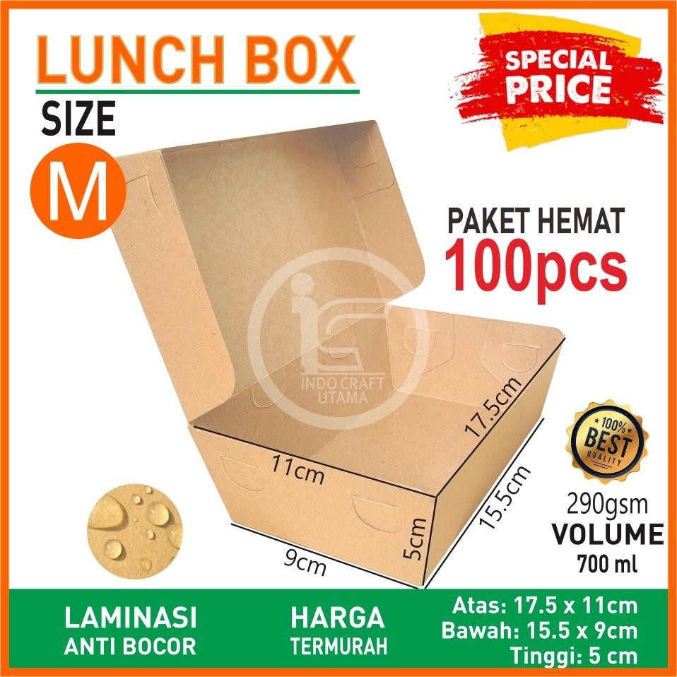 

Lunch Box Size M 100 Pcs Kotak Makan Kertas Brown Paper Box Makanan Dus Kraft Laminasi Craft Grosir Paket 100 Pcs