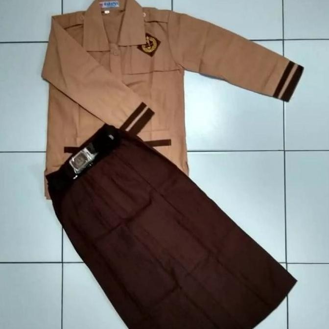 (Allthebest) seragam sekolah smp, setelan biru putih dan coklat cewek