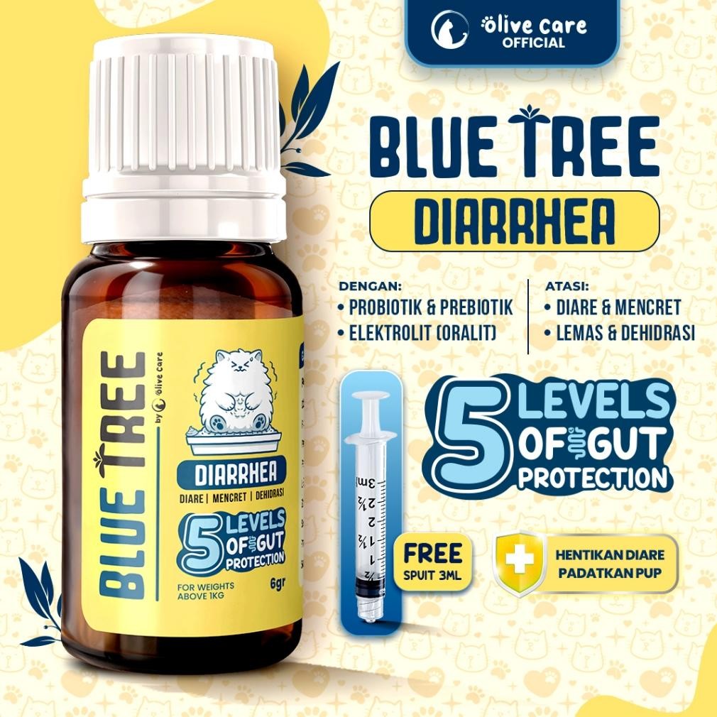 Olive Care Vitamin Obat Kucing BLUE TREE Diarrhea (Diare) dengan 5 Lapis Perlindungan Usus kandungan
