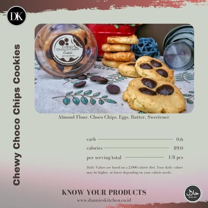 

Chewy Choco Chips Cookies Keto - Kue Sehat Rendah Gula Stok Terbatas