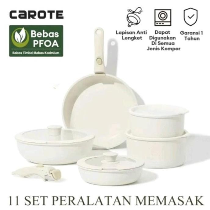 NC Carote 11 pcs set Granit Putih Anti Lengket Saucepan Fry Pan Deep