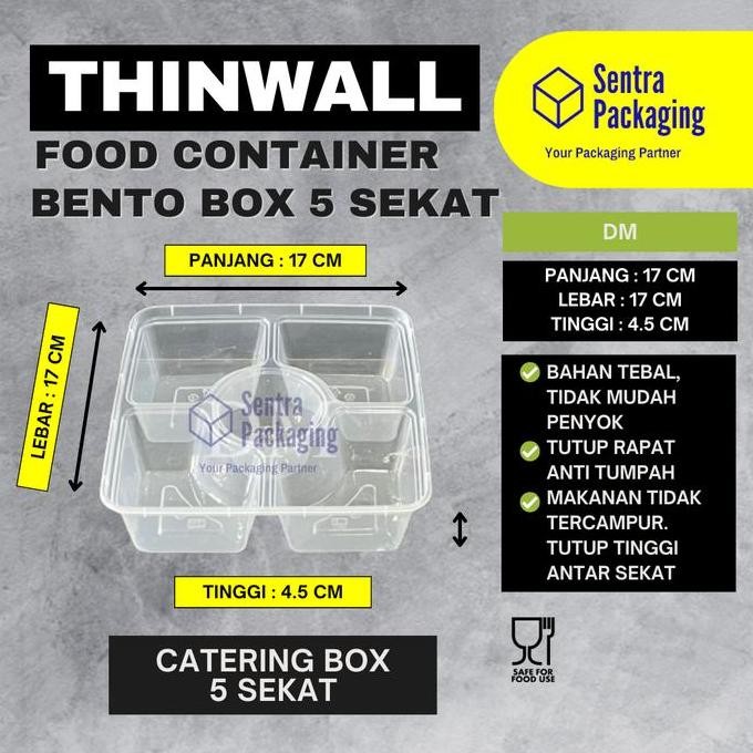Dm 5 Sekat Bento 1000Ml Square / Thinwall / 5 Sekat Kotak Makan - Pack