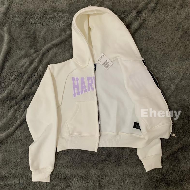 Promo - Zipper Crop Broken White Wanita Sweater Wanita Crop Zip Basic Jaket Resleting 