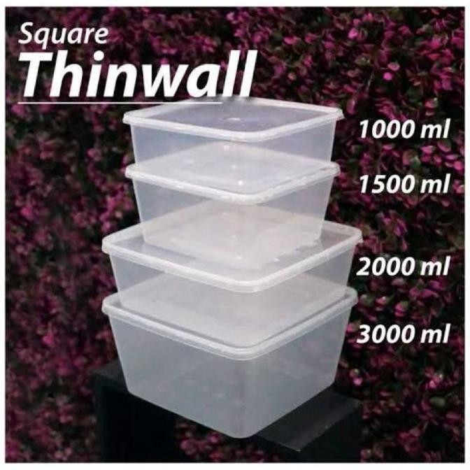 Thinwall Square Kotak Makan Isi 25 Pcs Plastik Persegi Besar 1000Ml 1500Ml 2000Ml 3000Ml Thinwall Bo