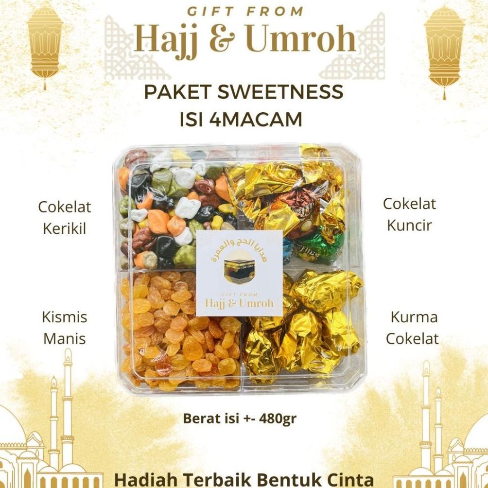 

Paket Sweetness Mix 4 In 1 | Hadiah Paket Coklat Oleh Oleh Umroh Haji Sekat Premium Umrah Hajj Gift