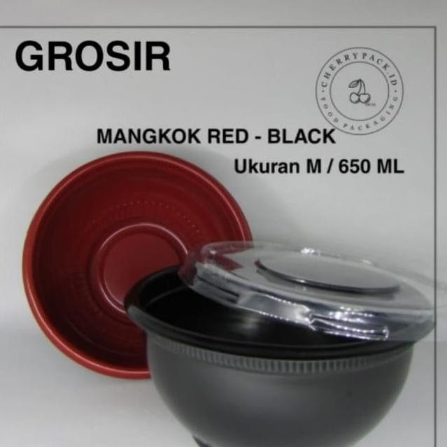 Grosir (Grab/Gojek) Bento Mangkok Bakso Medium Red Black Bowl 650Ml
