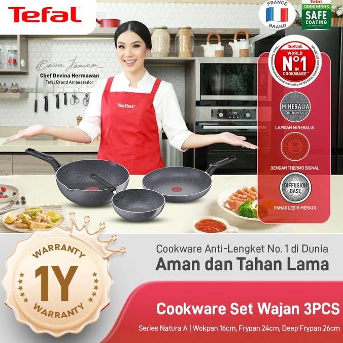 Tefal Cookware Set Wajan 3Pcs Series Natura A / Fry Pan Anti Lengket