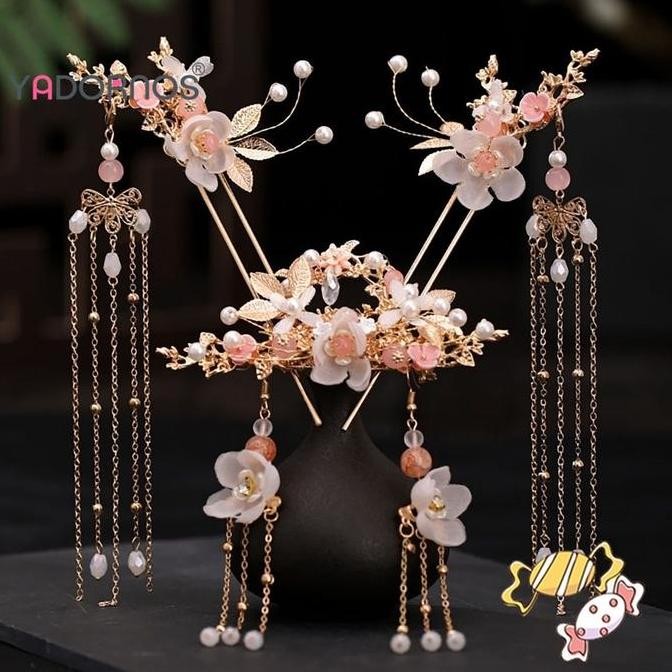 Yadornos Set Hiasan Kepala Bunga Antik Rumbai Anting Stik Rambut Jepit Rambut Aksesori Diy Untuk Had