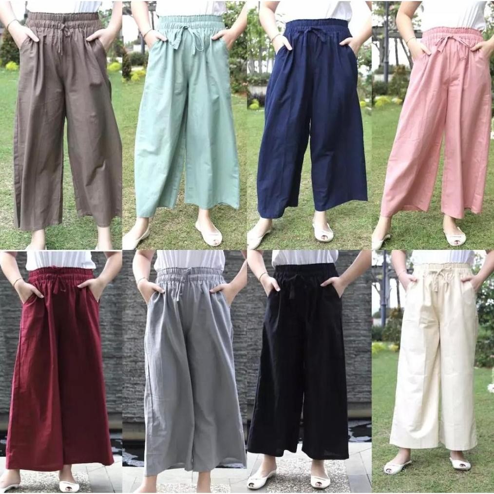 Kulot Katun Rami Linen size normal & jumbo / Celana Panjang Wanita FIDELIS
