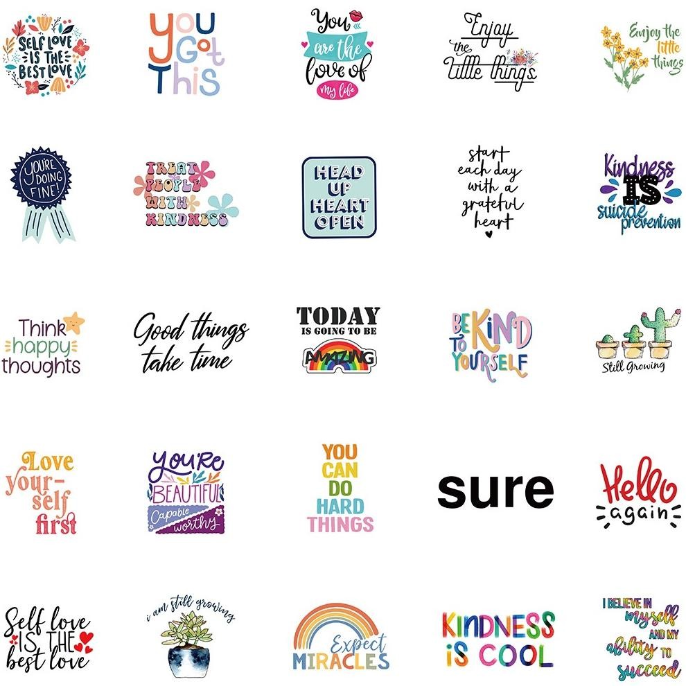 

Stiker Set Stiker Paket 50PCS lucu Frasa inspirasional Stiker Aesthetic warna Stiker Anti Air Stikers Berperekat Waterproof sticker decal buat Motor Helm Buku Journal Koper Casing HP Laptop Botol Minum Hadiah anak BH-00