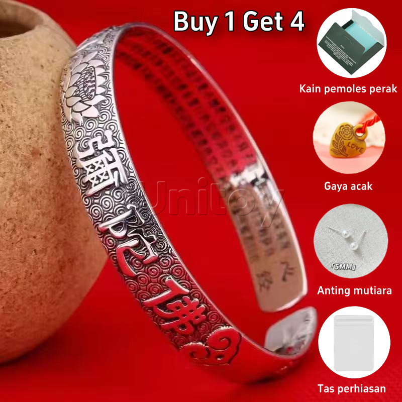 Gelang teratai Sutra Hati Perak Asli999 Gelang Perak Murni untuk Hadiah Ibu dan Pelajar&Hadiah Kain 