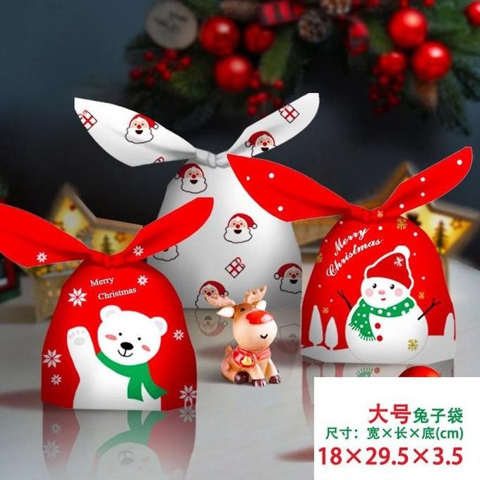

50pc kantong natal bungkus cookie bunny ear /plastic xmas goodie bag L