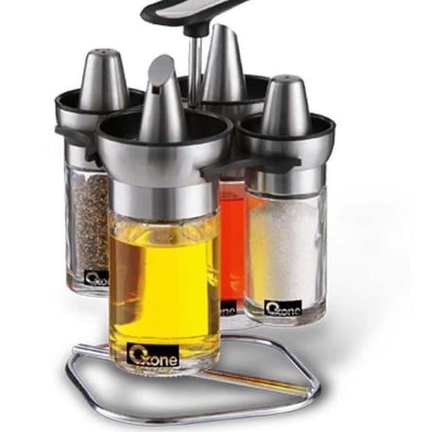 Oxone Ox323 Tempat Minyak Tempat Bumbu Glass Stainless 4Pcs