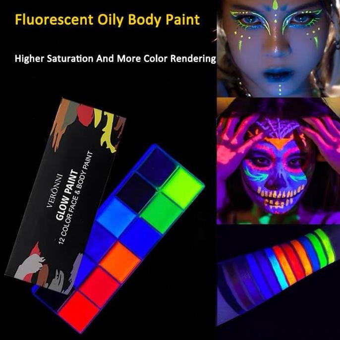 12 Warna Uv Body Face Painting Wajah Body Painting Palette Wajah