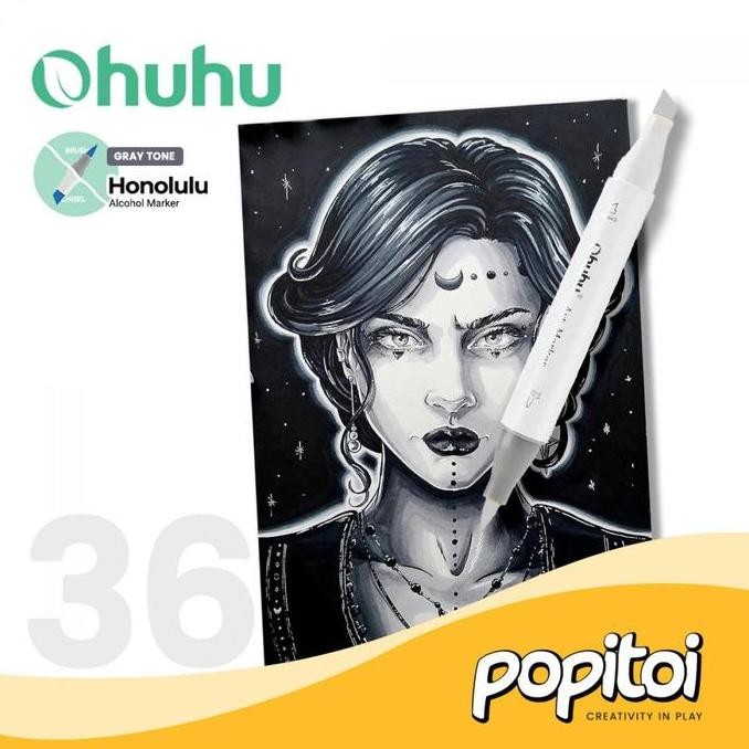 

PROMO! OHUHU Honolulu Gray Tone 36 Color Dual Tip Brush & Chisel Alcohol Art Marker Spidol Kartun Warna Abu