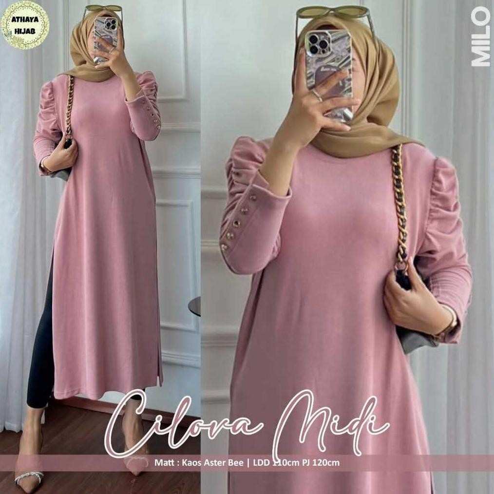 PS Cilova midi dress tunik wanita polos Viral Kekinian Terbaru 2025 FH-07