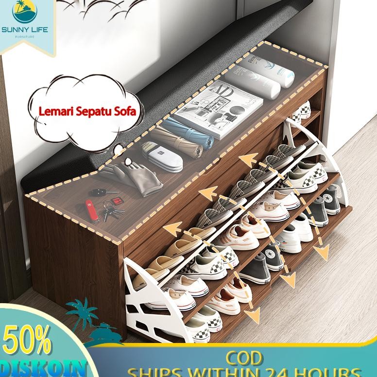 Rak Sepatu Sofa Lemari Sepatu Tertutup Duduk Rak Sepatu Kayu Lemari Sepatu Dengan Dudukan Sofa