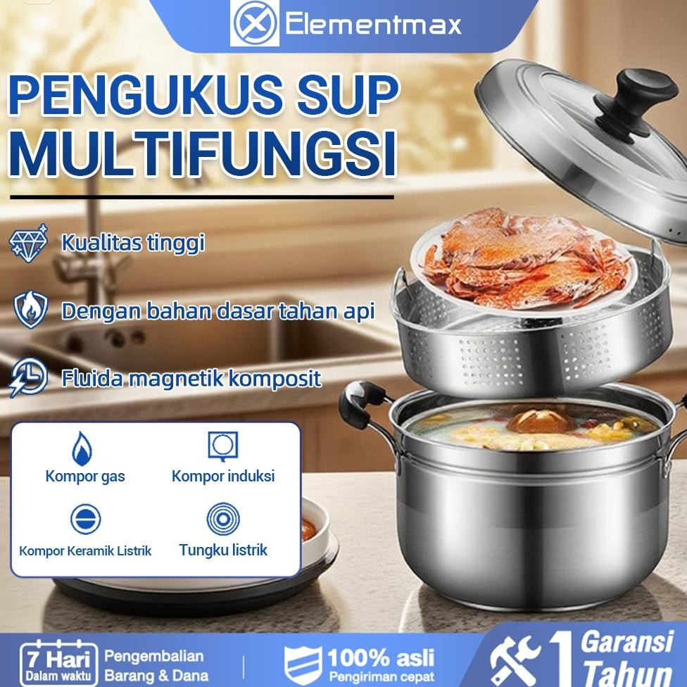 Panci kukus stainless steel berkualitas tinggi, panci kukus multifungsi, panci sup, panci nasi/sup