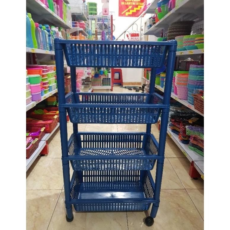 Rak Salon Keranjang Plastik 4 susun/Tingkat serbaguna Beroda