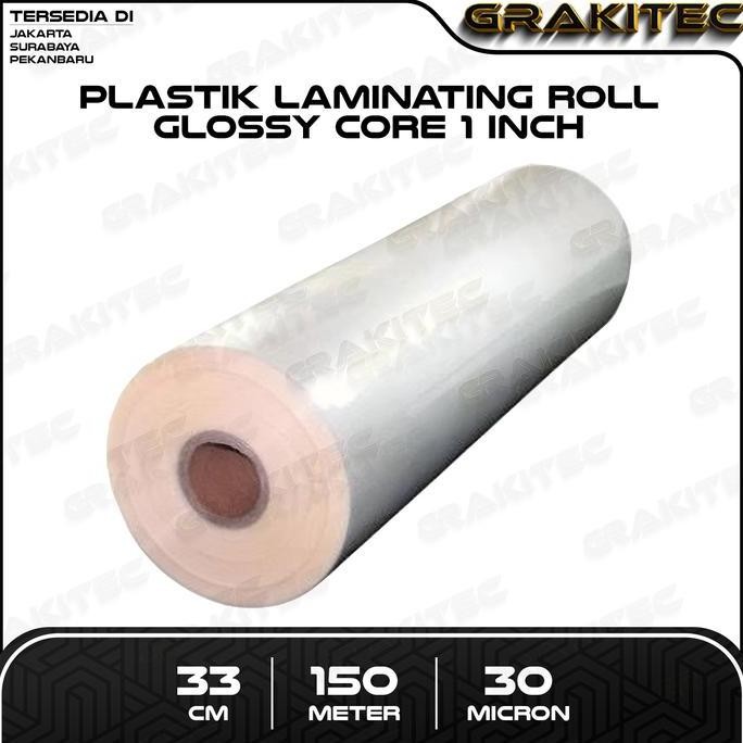 

Premium Grakitec Plastik Laminating Panas Roll 33 cm x 150 m x 21 / 30 mic Glossy / Doff Low Temperature ( untuk mesin Laminating laminasi panas roll )
