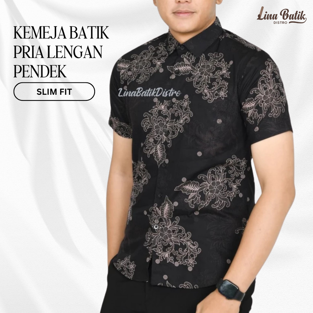 Lina Batik Distro - Colin Dion Kemeja Batik Pria Lengan Pendek Slim Fit Modern CS 119