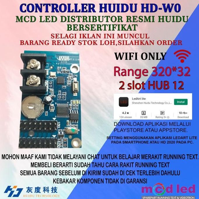 KONTROLER RUNNING TEXT HUIDU HD W00 HD W02 HD W03 HD W04 SATU WARNA ORIGINAL DAN TERPERCAYA