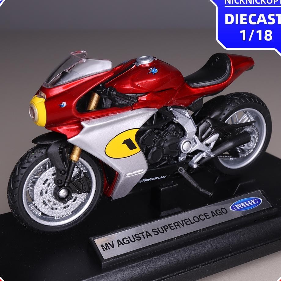 Welly 118 Mv Agusta Veloce Ago Red Skala Diecast Mainan Koleksi Miniatur Motor