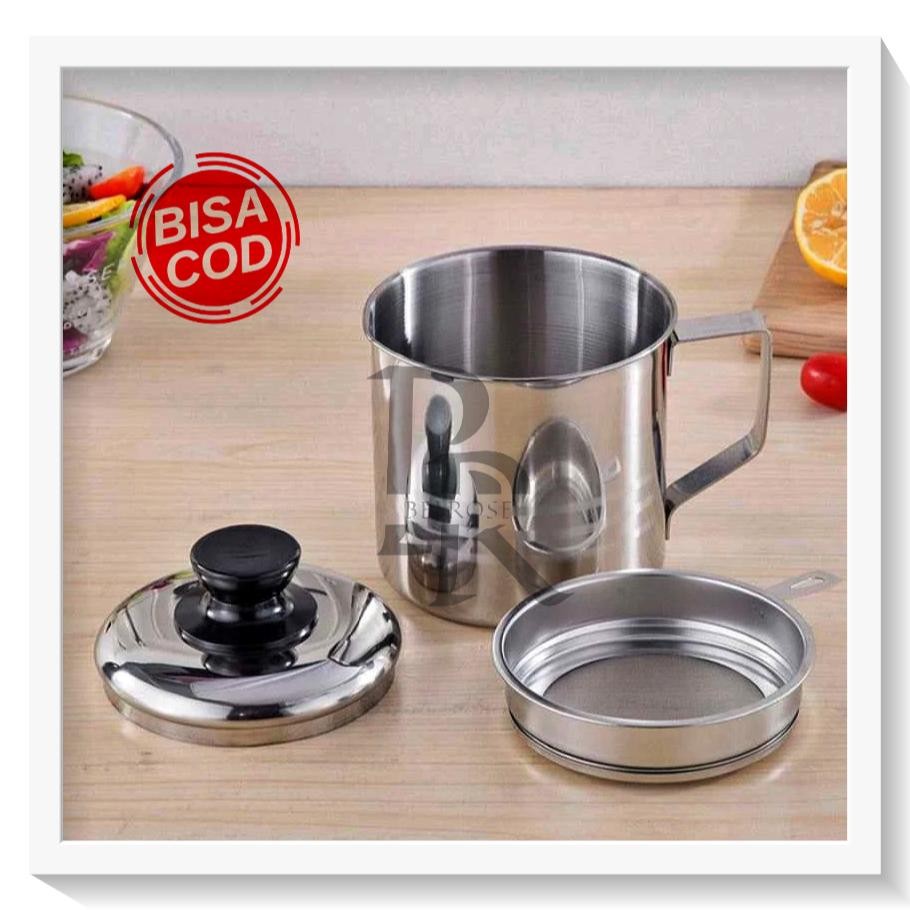 Bisa Cod Tempat Saring Minyak Stainless / Oil Pot Stainless Steel Kecil/ Wadah Saringan Minyak / Gel