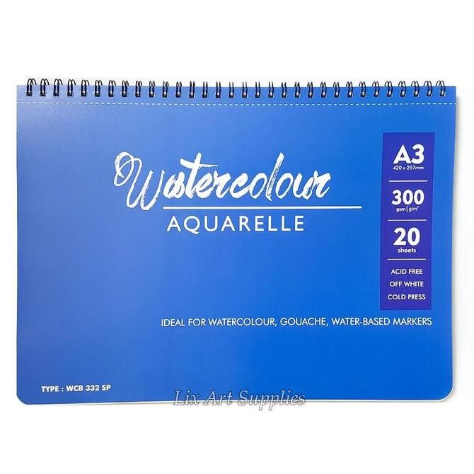 

V-Tec Watercolor Book Spiral A3 - 20 Lbr (300 Gsm) Cold Pressed / Kertas Cat Air / Kertas Watercolor
