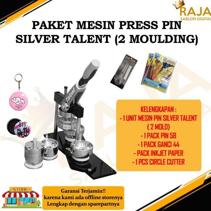 

PAKET USAHA CETAK PIN SILVER TALENT | MESIN PRESS PIN 2 MOULDING + BAHAN BAKU | CETAK PIN , GANTUNGAN KUNCI, BONEKA, CERMIN, MAGNET ORIGINAL DAN TERPERCAYA