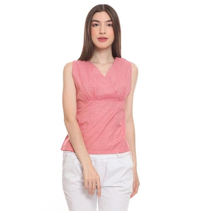 Basix - Birdella Sleeveless Blouse Pink - Atasan Tanpa Lengan V-Neck