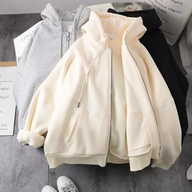 Jaket Hoodie Zipper Polos Unisex Oversize Import Jaket Ziper Wanita MS