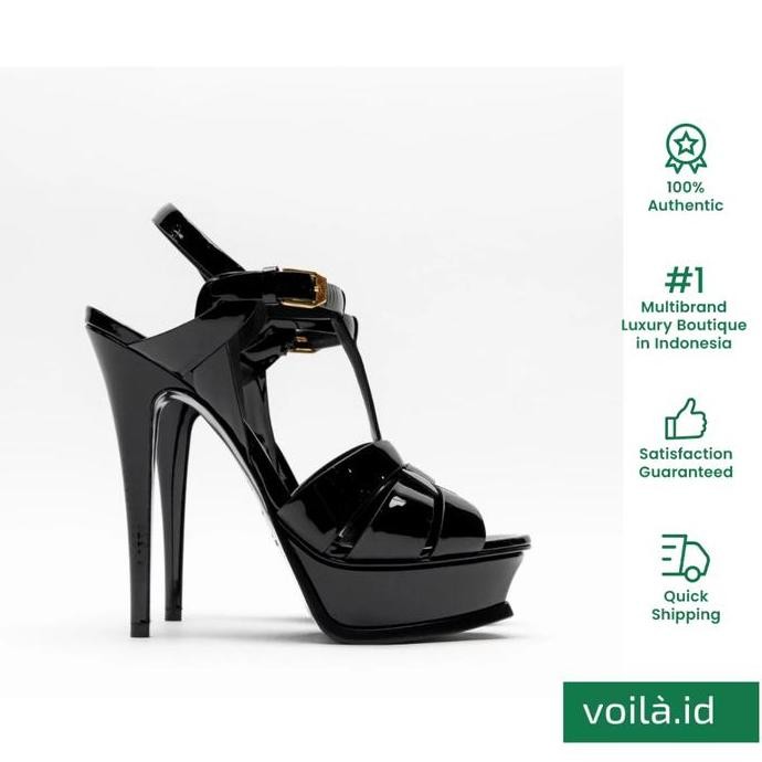 Voilaid Saint Laurent Tribute 135 Patent Leather Sandal Heels Black