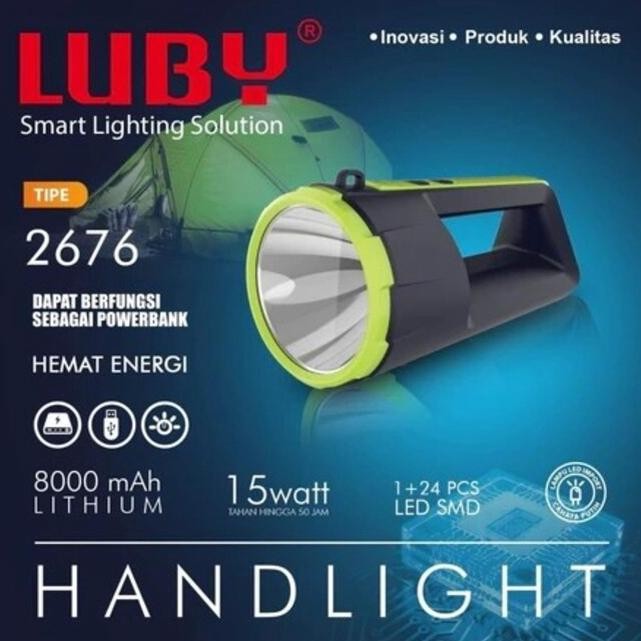 Senter Led Luby 15 Watt Cahaya Putih L 2676 C Cob Baterai Cas Ulang Lampu Emergency Powerbank L2676 