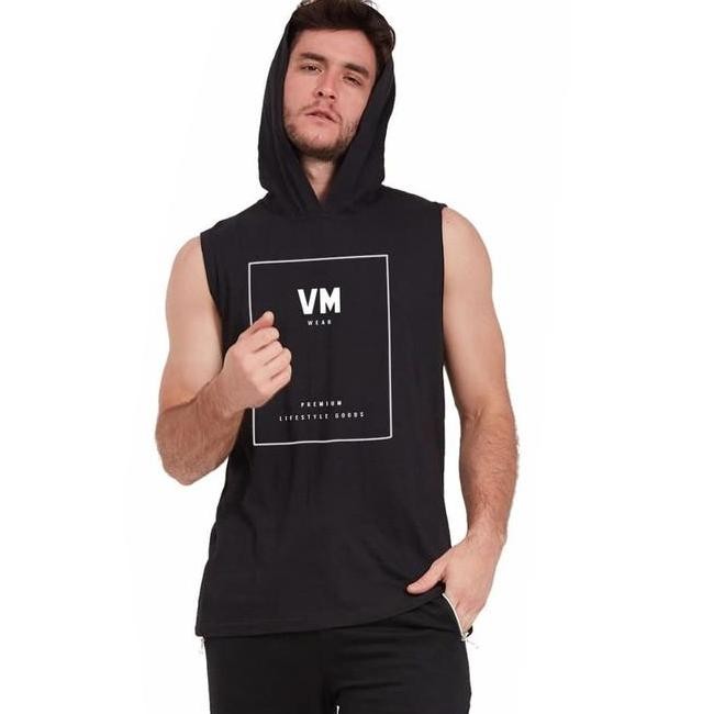 Vm Kaos Hoodie Singlet Pria Hitam