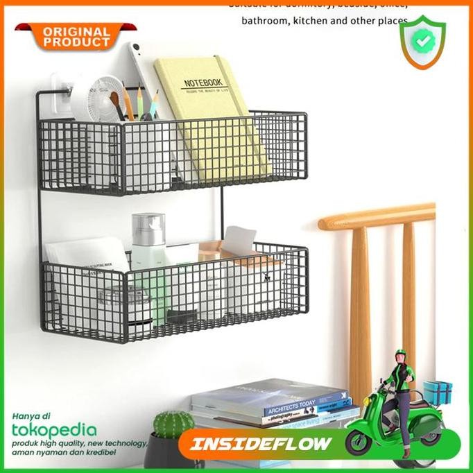 Rak Dinding Gantung Buku Make Up Alat Tulis Kamar Organizer 2 Layers