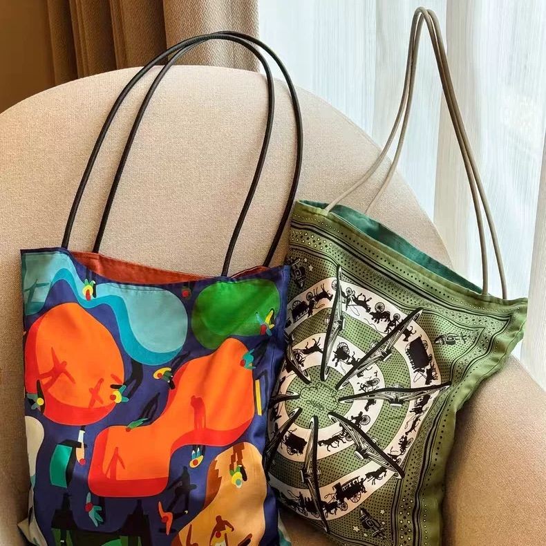 【TasBagus】【COD】Tas Tote Bahu Wanita Syal Sutra Majia Cetak Ringan Dan Praktis Musim Panas 2025