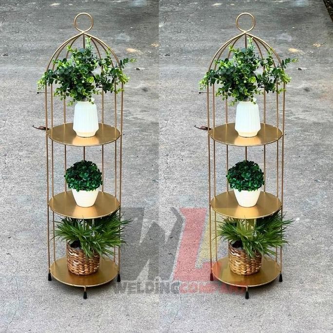 Rak Sudut Sangkar Burung Minimalis Tinggi 1 Meter Diameter 25cm X Pot Bunga Besi Gold