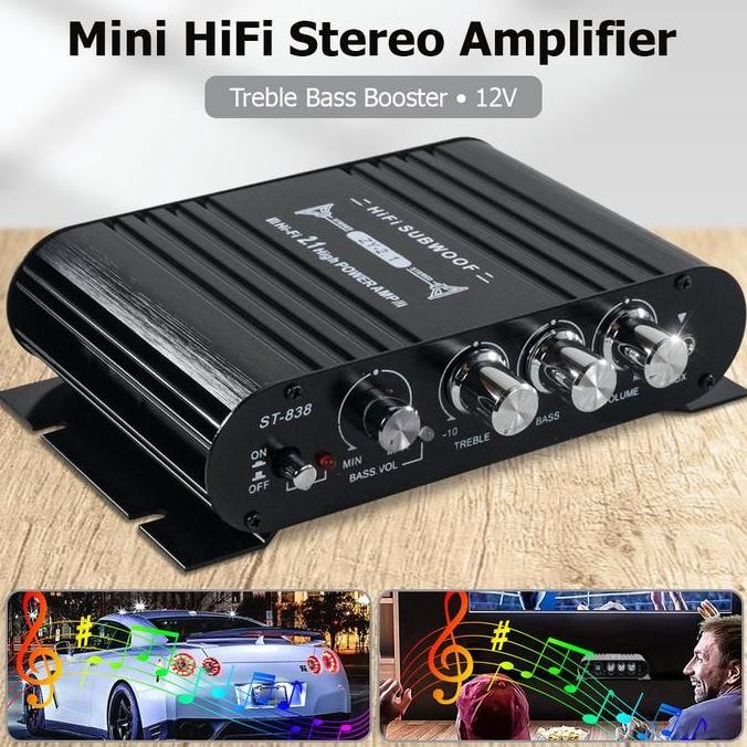 Promo Lvpin Mini Hifi Stereo Amplifier Treble Bass Booster 12V 200W - Lp-838