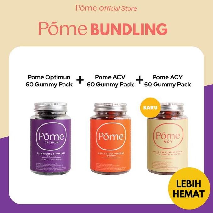 

Pome Bundling Gummy - Combo 3 Botol (1 Pome ACV, 1 Pome Optimun, 1 Pome ACY) Gummy