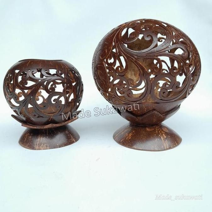 Buruan serbu] Kerajinan Hiasan Batok kelapa ukir wadah tempat lampu lilin handmade dekorasi bali
