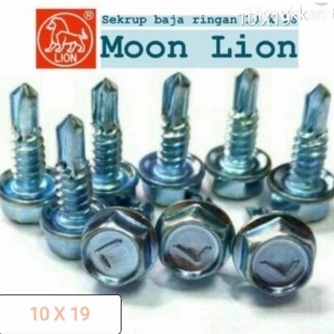 Baut Baja Ringan 10X19 Moonlion / Sekrup Roofing Putih 10X19 Moon Lion