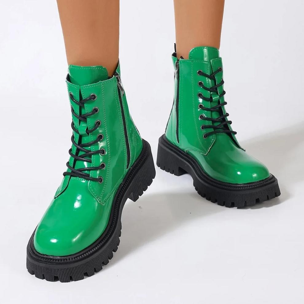 2025 Autumn New Women'S Platform Martin Boots - Medium Heel Ankle Boots  British Style  Vintage Chun