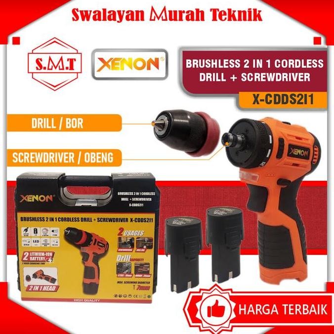```````] Bor + Obeng Baterai 2 Fungsi Brushless XENON CDDS2I1 2 in 1  Cordless Drill + Screwdriver