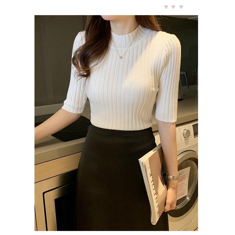 Promo - Midi Turtleneck Premium Turtle Neck Lengan Pendek Atasan Baju Rajut Wanita Santana 