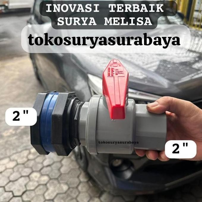 SET Ball Valve + Mur Tandon 2" Bulkhead 2" Inch Stop kran 2" Kopling tandon Air 2"  Bulkhead Fitting